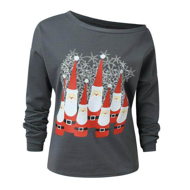 XMAS Women Ladies Off Shoulder Shirt 