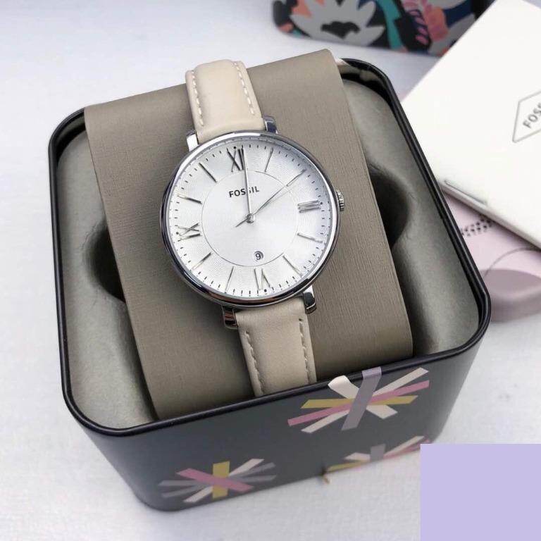Authentic Fossil Women Jacqueline White Dial Beige Leather Watch