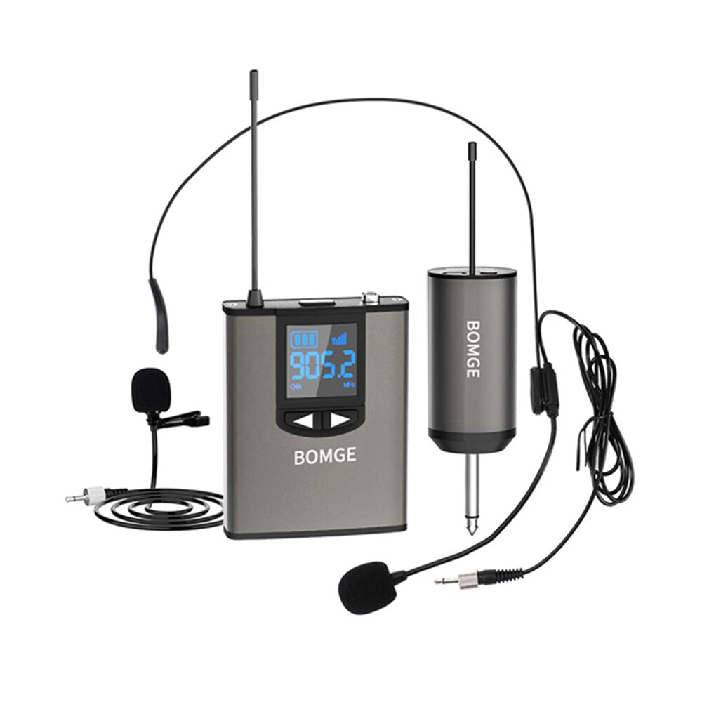 BOMGE Dual Wireless Microphone System Headset Mic/stand Mic/lavalier
