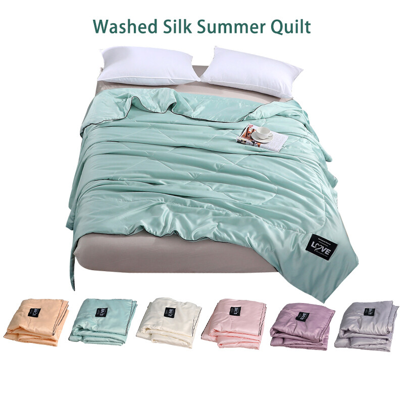 Plain Color Super Soft Silk Summer Quilt Washable Thin Air Conditioning Quilt Blanket with 3 Sizes Single/Queen/King