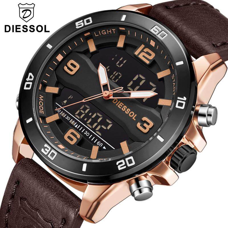 DIESSOL Mens Fashion Watches Top Luxury Brand Mens Quartz Analog Date Watch Man Leather Sports Waterproof Wrist Watch Malaysia
