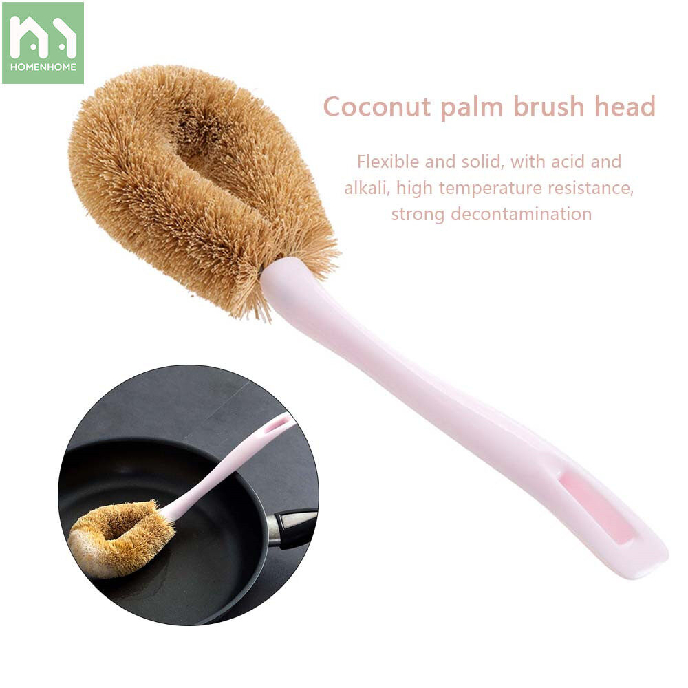 Homenhome Coconut Brush Long Handle Brush Kitchen Utensils Household Cleaning Brush