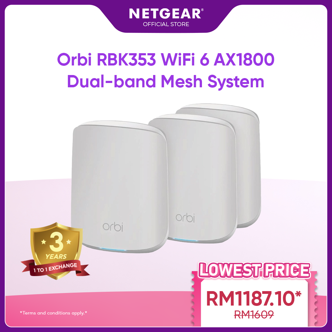 Buy Netgear ORBI RBK353 WIFI 6 DUAL-BAND MESH SYSTEM (AX1800) in India At Best Price