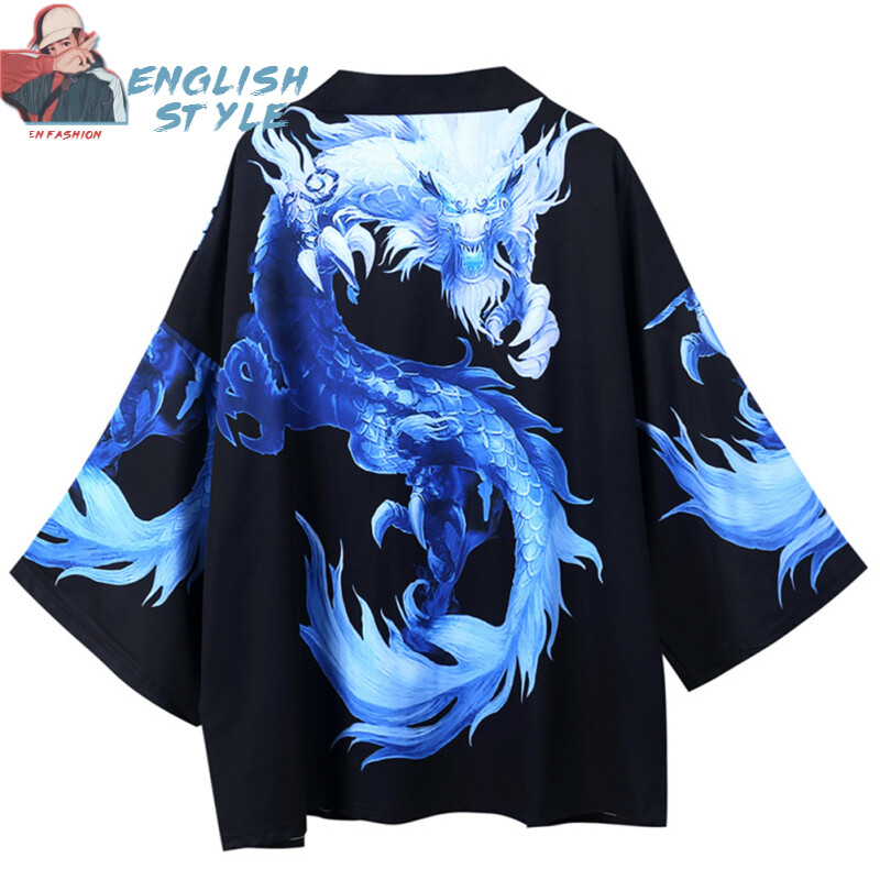 English style Men Women Cardigan Robe Chinese Dragon Kimono Summer Loose 3/4 Sleeve Sun Protection Garments