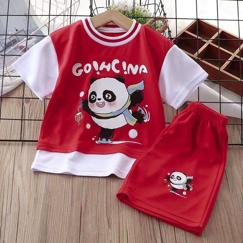 Children's short sleeved sportswear, medium to large children's casual two-piece set