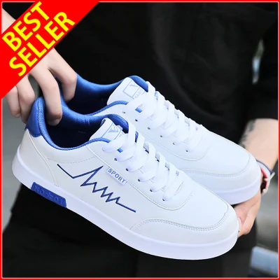 Wolfness White Shoes for Men Shoes Korean-style leather Shoes Casual Black Shoes Renda Up Flat Student Shoes Men