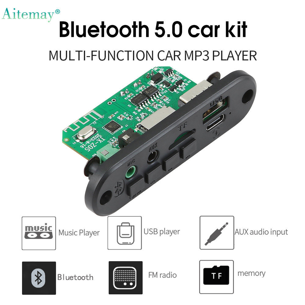 Aitemay 6w amplifier 3.7v 5v mp3 player bluetooth 5.0 mp3 decoder board support call recording 3.5mm usb tf fm for module car speaker