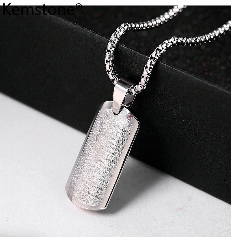 Kemstone Fashion Stainless Steel Black/Silver/Blue/Gold Cross Bible Pendant Necklace Jewelry Gift for Men