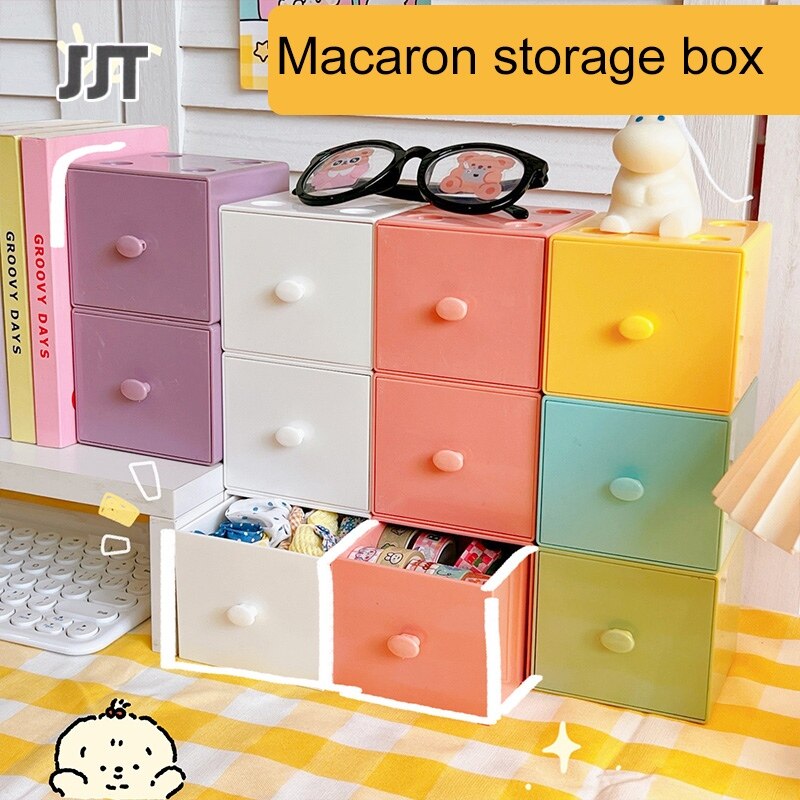 Storage boxes, shelves, multipurpose makeup storage box cosmetic box Shelves and drawers desk storage box Square macaron candy color desktop storage box, free mixed construction block storage box, cosmetic jewelry storage box