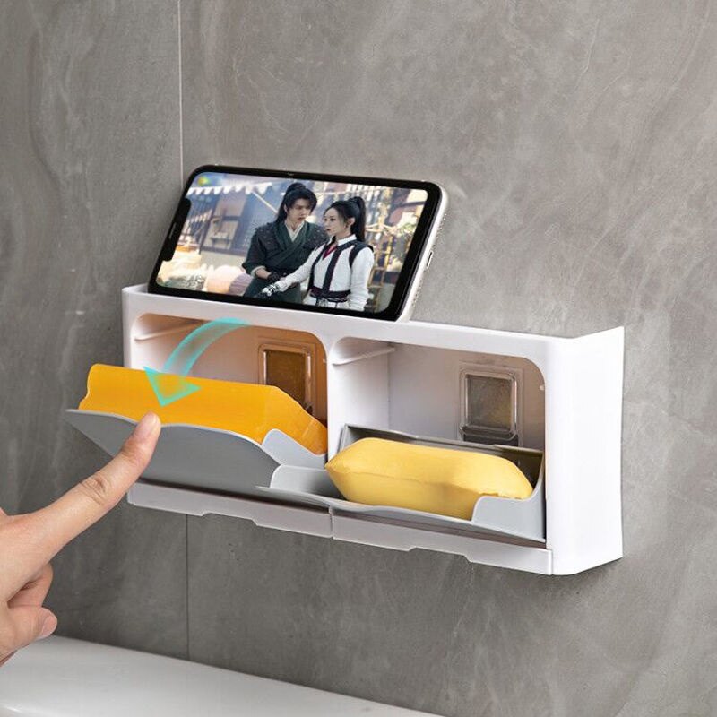 Soap Dish draining double compartment soap holder punch-free soap box