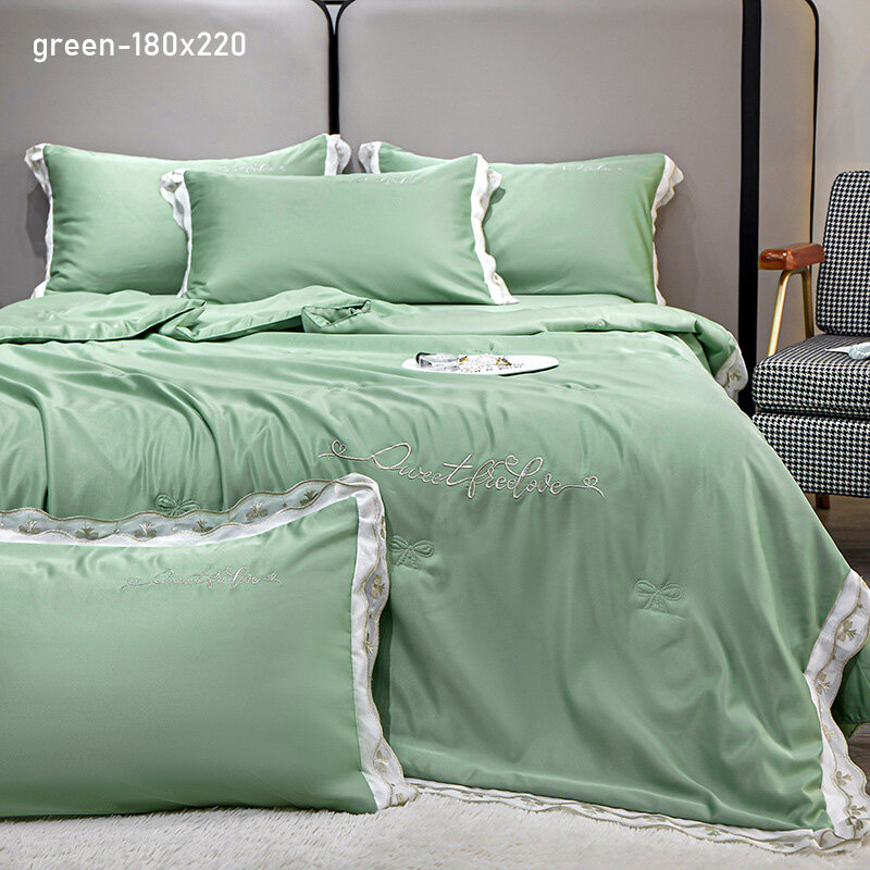 Ice silk summer cool is washed in a four-piece set of water, silk cool feeling silk air conditioner is double tencel summer quilt