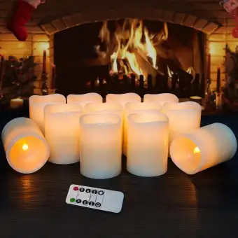Real Wax Flameless Candles With Timer Set Of 12 Ivory Led
