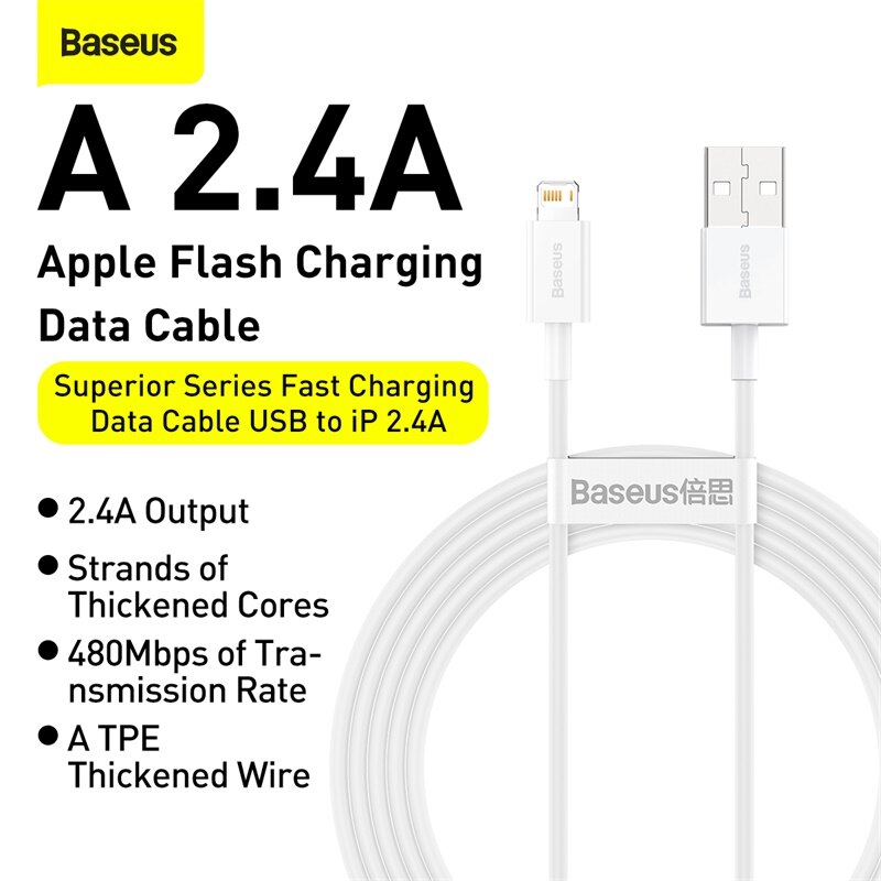 Baseus USB Cable for iPhone14 13 12 11 Pro Max Xs X 8 Plus Cable 2.4A Fast Charging Cable for iPhone Charger Cable USB Data Line