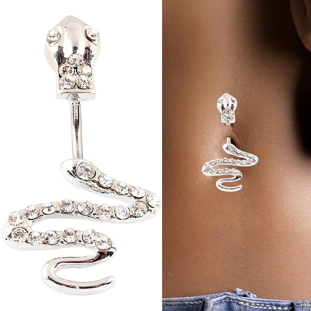 [Cutewomen2020] Women Girl Navel Piercing Body Jewelry Snake Pendant Crystal Navel Rings