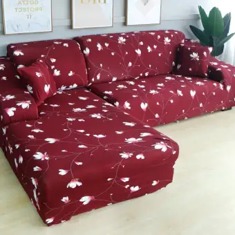 L Shape Chase Long Geometric Printed Spandex Sofa Covers For