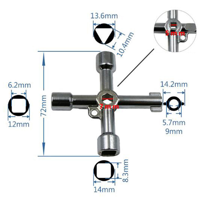4 Way Utility Key for Electric Water Gas Meter Box Cupboard