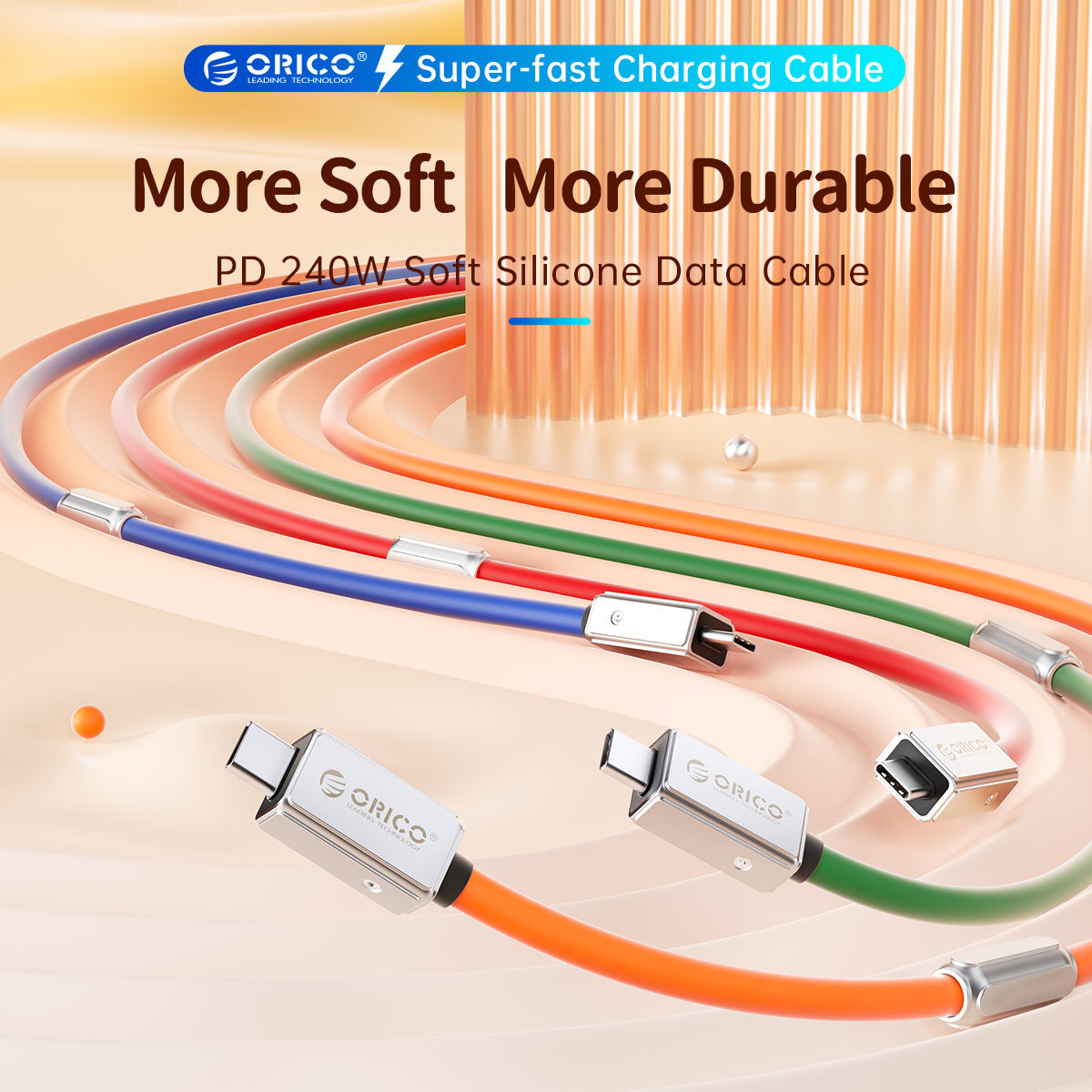 ORICO 40Gbps Cáp 2M, Hỗ Trợ 8K Hiển Thị/20Gbps Truyền Dữ Liệu/240W Sạc USB C Đến USB C Cáp, Cho Type-C MacBook, iPad Pro, Hub, Docking Station, và Nhiều Hơn Nữa-Đỏ/Xanh Dương/Xanh Lá Cây/Xanh Dương