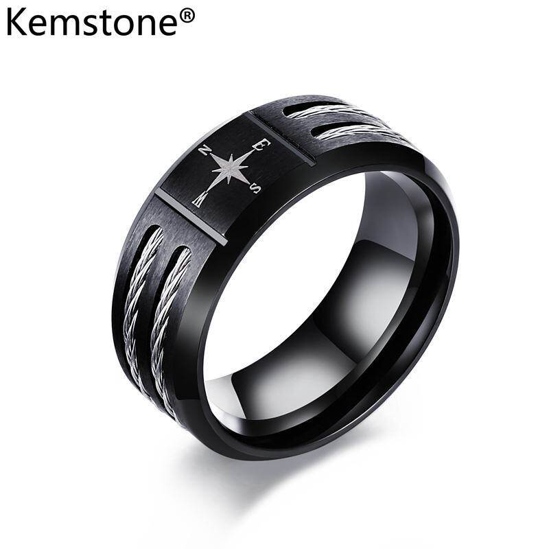 Kemstone Vintage Stainless Steel Compass VIA 9MM Mens Ring Black Rings  Jewelry for Men