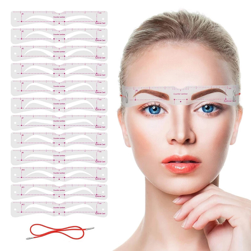 12 cái chuyên nghiệp Khuôn tô lông mày mẫu thẻ với dây đeo fixable nhãn dán lông mày trang điểm hoàn hảo vẽ dụng cụ hướng dẫn