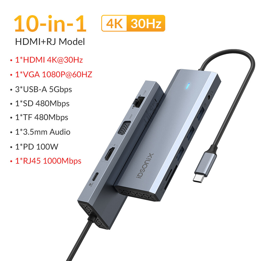 iDsonix USB Type C 5 In 1 Hub USB-C to 4K HDMI/VGA/Card Reader/Audio ...