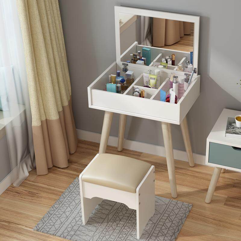 50x40x115cm Dressing Table Solid Wood European Bedroom With Stool Foilding Mirror Princess Makeup Cabinet Luxury Flip Small