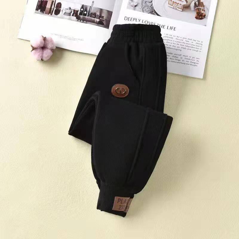 Sports Pants for Kids Boy 2022 Autunm and Winter New Loose Casual Trousers Ankle-tied Girls Korean Fashion Fleece Pants for Big Kids Boy
