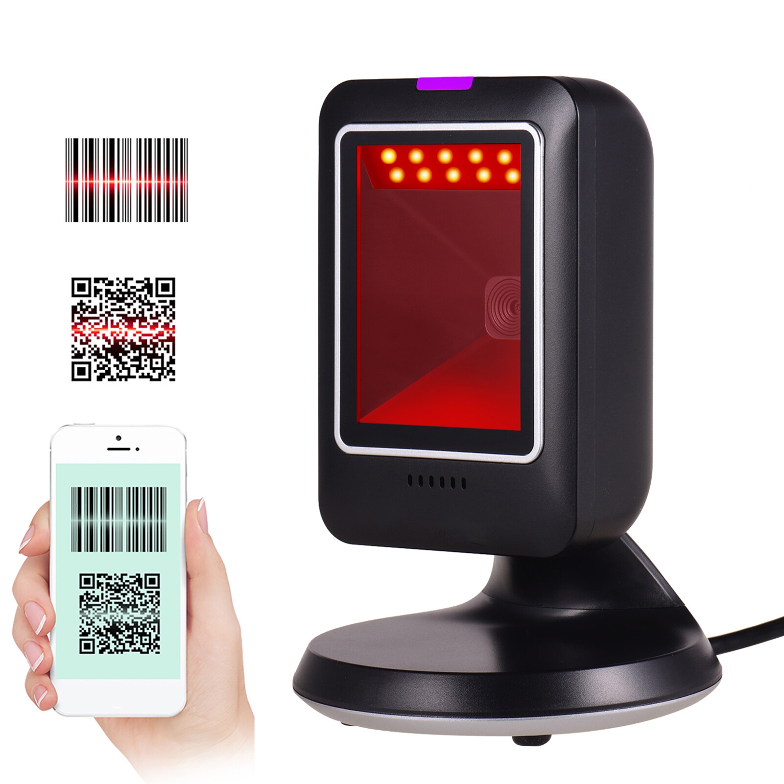 KKmoon MP6300Y 1D/2D/QR Omnidirectional Barcode Scanner USB Wired Bar Code Reader CMOS Image Hand-Free for Supermarket Bookstore Retail Hospital