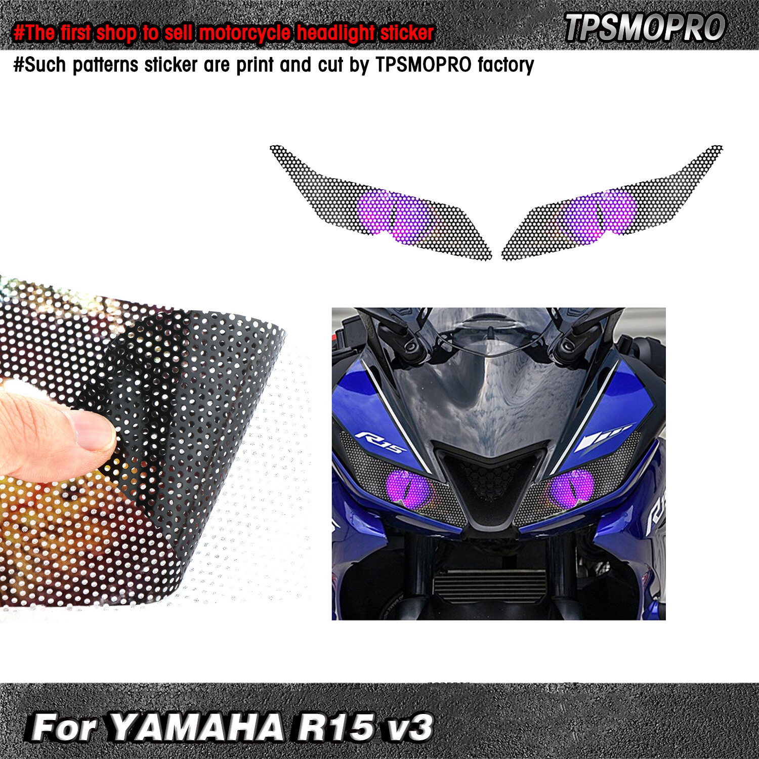 Đề Can Dán Đèn Pha Xe Máy YAMAHA R15 V3 Phim Đèn Pha, Không Thấm Nước 大灯贴