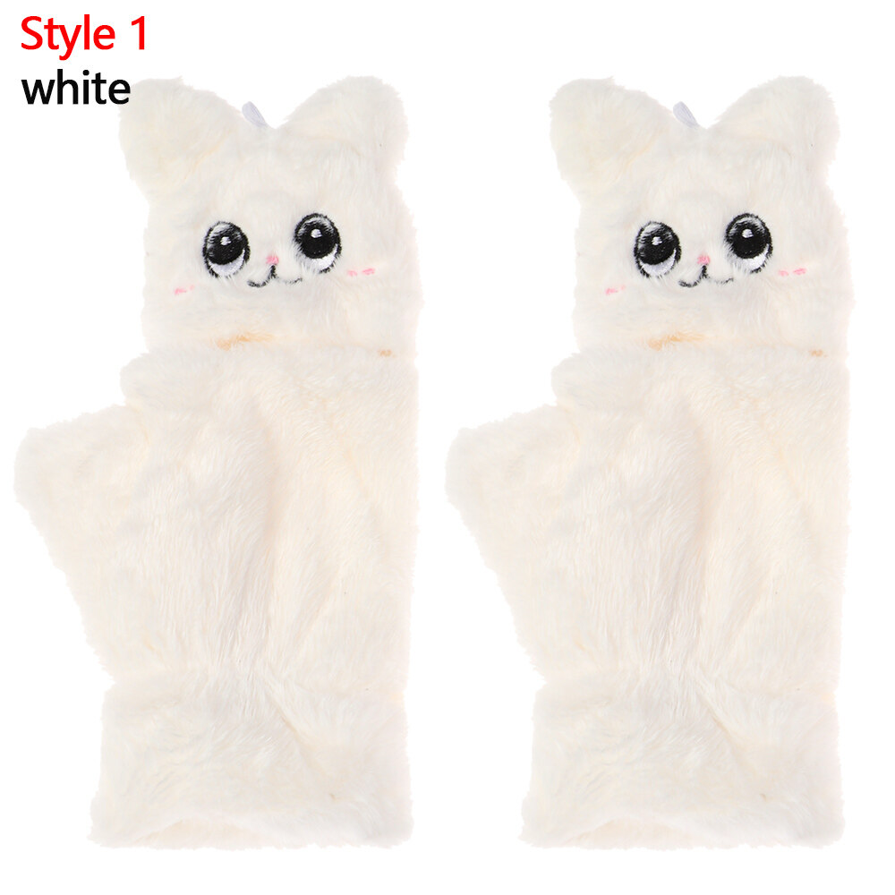 Winter Warm Soft Rabbit Fur Mittens Women Flip Half finger Driving Gloves Plush Thick Cute Cat Touch screen Gloves