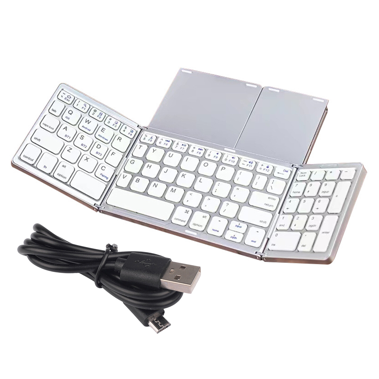 Large Storage B088 Foldable Keyboard Ergonomic Rechargeable Three Folding Long Battery Life with Number Pad Typing 81 Keys Laptop Tablet Bluetooth-compatible Wireless Keypad for iOS/for Android/for Windows Durable Bluetooth-compatible Keyboard