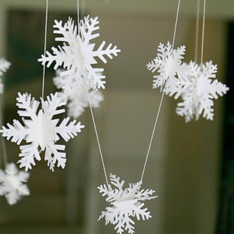 12Pcs/String 3D White Snowflake Christmas Ornaments Xmas Tree Hanging Decoration