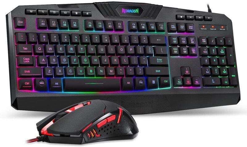 Redragon S101 Wired Gaming Keyboard and Mouse Combo RGB Backlit Gaming Keyboard with Multimedia Keys Wrist Rest and Red Backlit Gaming Mouse 3200 DPI for Windows PC Gamers (Black) Singapore