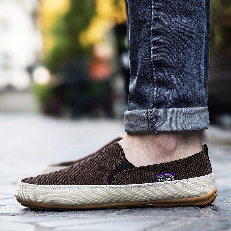 VMAL Men Casual Canvas Sneakers Slip On Loafer Moccasin Boat Shoes Kasut Lelaki