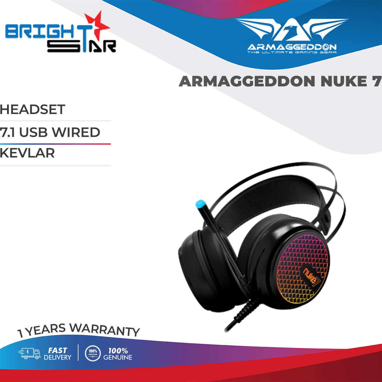 Armaggeddon Nuke 7 Ironsight 7.1 Pro Gaming Headset, PC Headsets