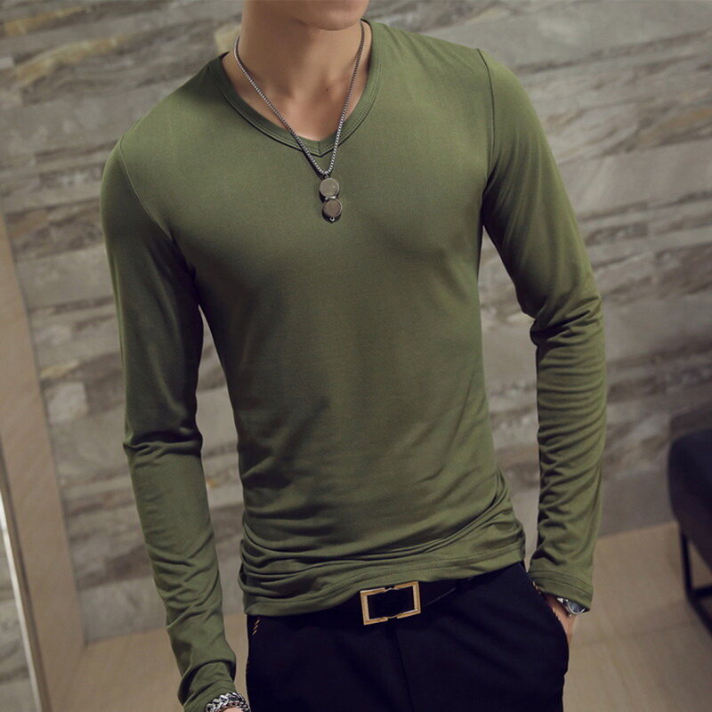 Men's V neck T-shirt Long Sleeve Slim T 