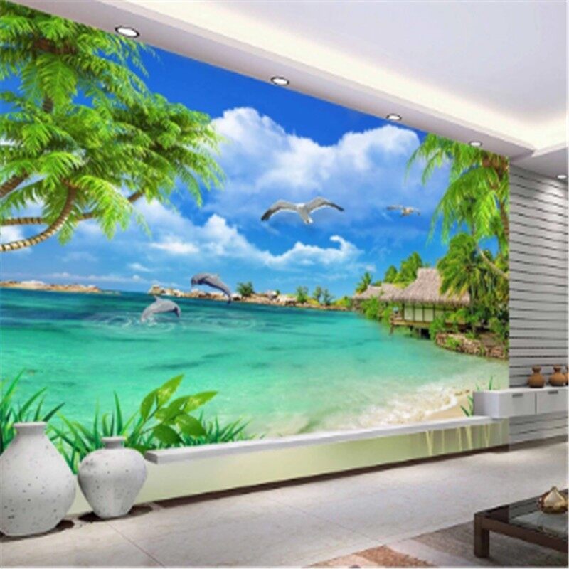 Custom Beach Sea View Coconut Trees natural landscape scenery 3D Wallpaper  mural,living room tv wall bedroom wall papers home decor | Lazada PH