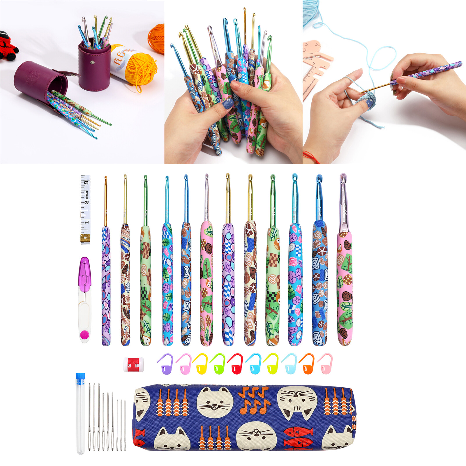 Blesiya Dụng Cụ May Bộ Móc Móc Kim Đan Sợi Bộ Dụng Cụ Kẹp Tiện Dụng