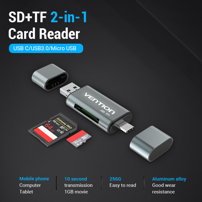 Vention USB 3.0 3 Trong 1 Đầu đọc thẻ nhớ type c USB A Type C sang TF Micro SD Bộ Chuyển Đổi Cho iPhone 16 15 Xiaomi SAMSUNG Huawei MacBook Laptop All in One OTG Memory Card Reader