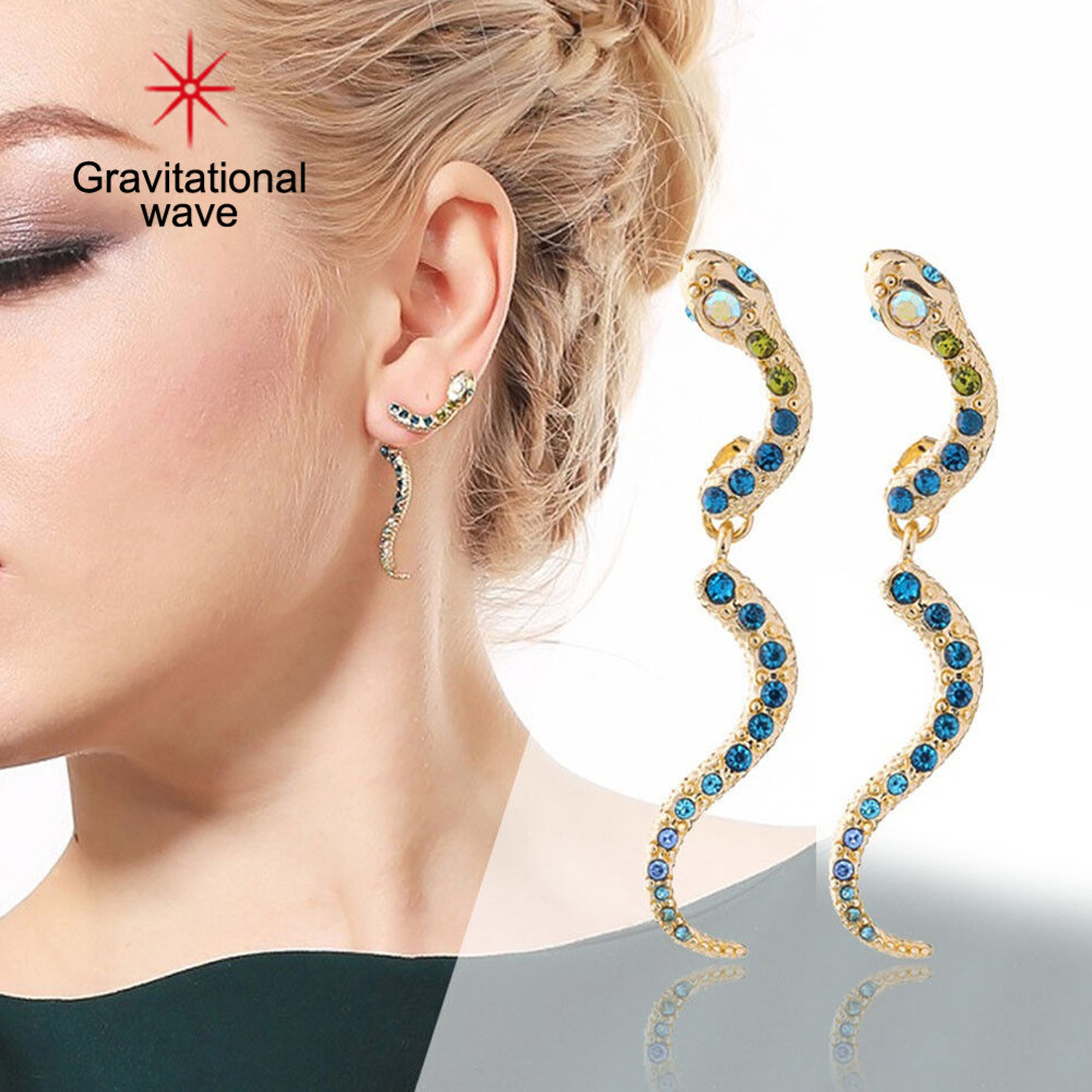 Gravitational wave Vintage Wavy Snake Rhinestone Inlaid Woman Party Banquet Earrings Charm Jewelry
