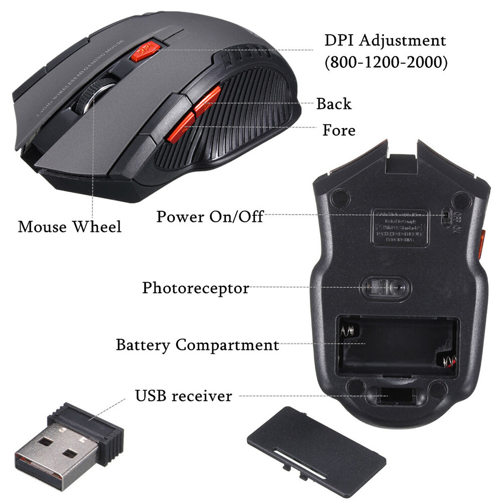 BOKEWU 2.4g Chuột chơi game không dây quang 6 nút chuột 2000dpi chuột USB cho máy tính xách tay PC