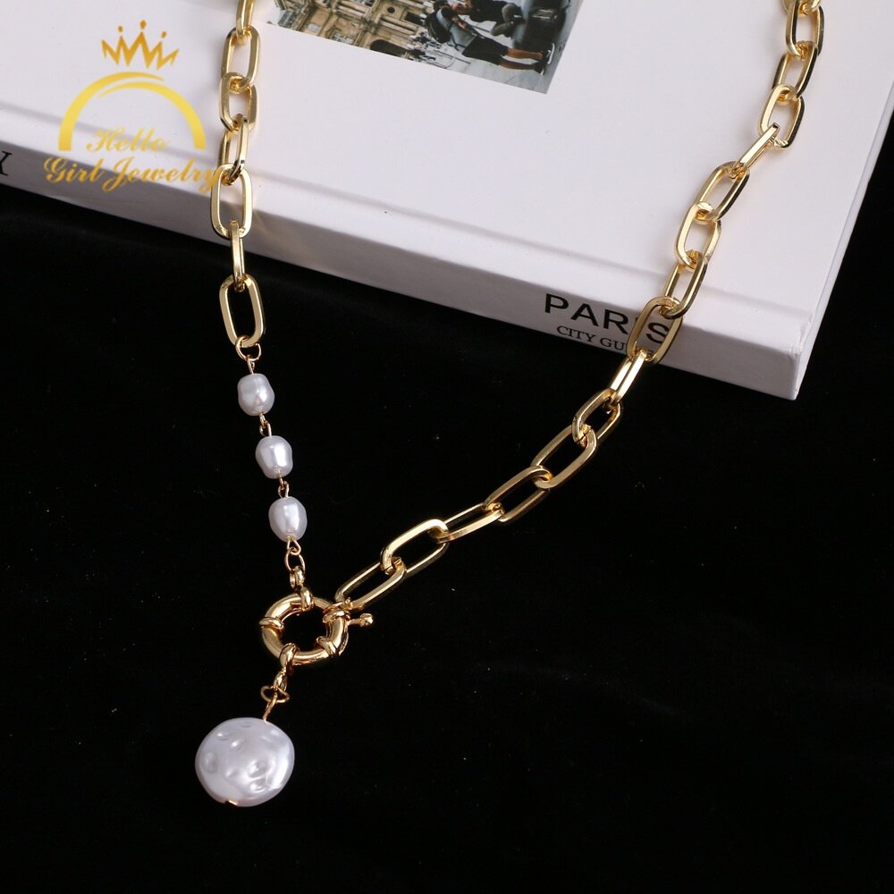 Hello Girl Jewelry South Korea's New Retro Metal Baroque Pearl Pendant