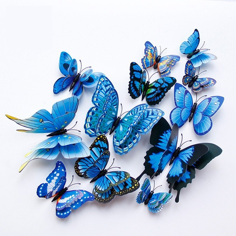 New Style 12Pcs Double Layer 3D Butterfly Wall Sticker on the wall Home Decor Butterflies for Decoration Magnet Fridge Stickers