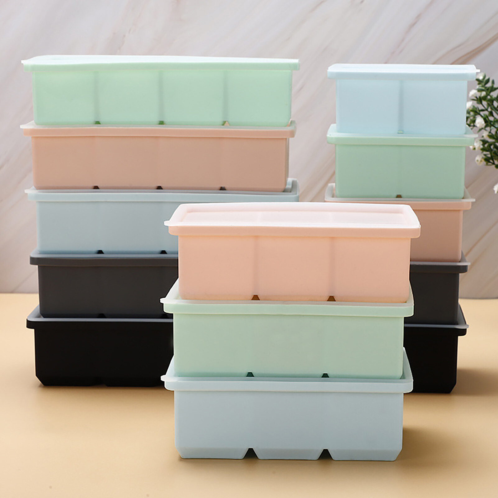 Terylin Silicone Ice Cube Tray DIY Transparent Lid Thickened Interlayer 4/6/8 Grids Ice Cube Making Tool Kitchen Supplies Ice Cube Tray