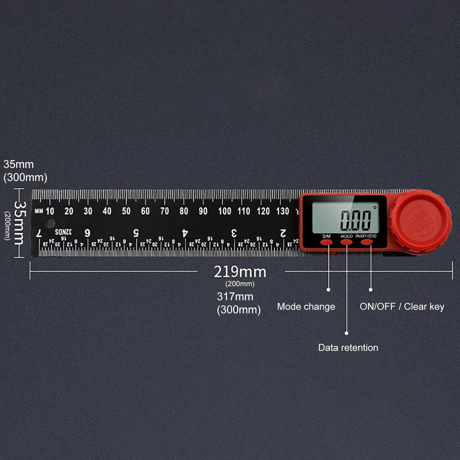 Terylin 200/300mm 2 in 1 Digital Display Angle Meter Inclinometer Caliper Measuring Tool