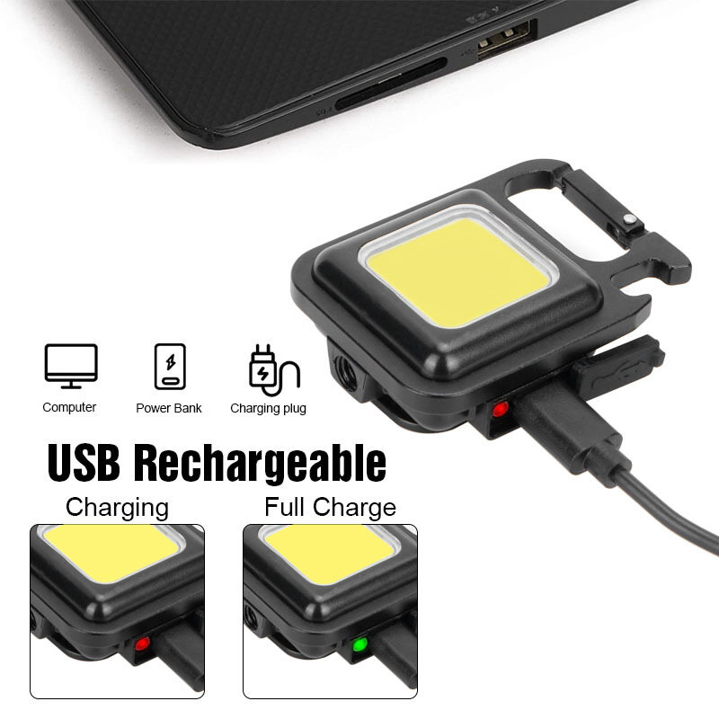 Mini Flashlight Rechargeable Glare COB Keychain Light USB Charging Emergency Lamps LED Work Light Portable Outdoor Camping Light Car Work Light