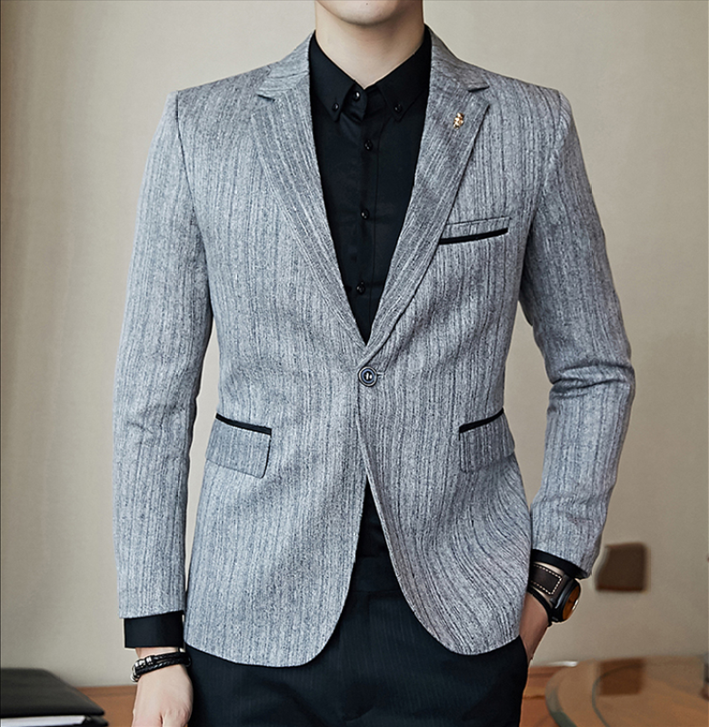 Bộ Vét Nam Phong Cách Hàn Quốc, Áo Khoác Trơn Màu Mới, Áo Blazer Thường Ngày Cỡ Lớn, Màu Đen Xám Mới