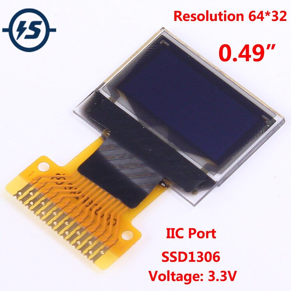Oled display screen iic for arduino avr stm32 sd1306 white 0.49 inch module 64x32 0.49" development board
