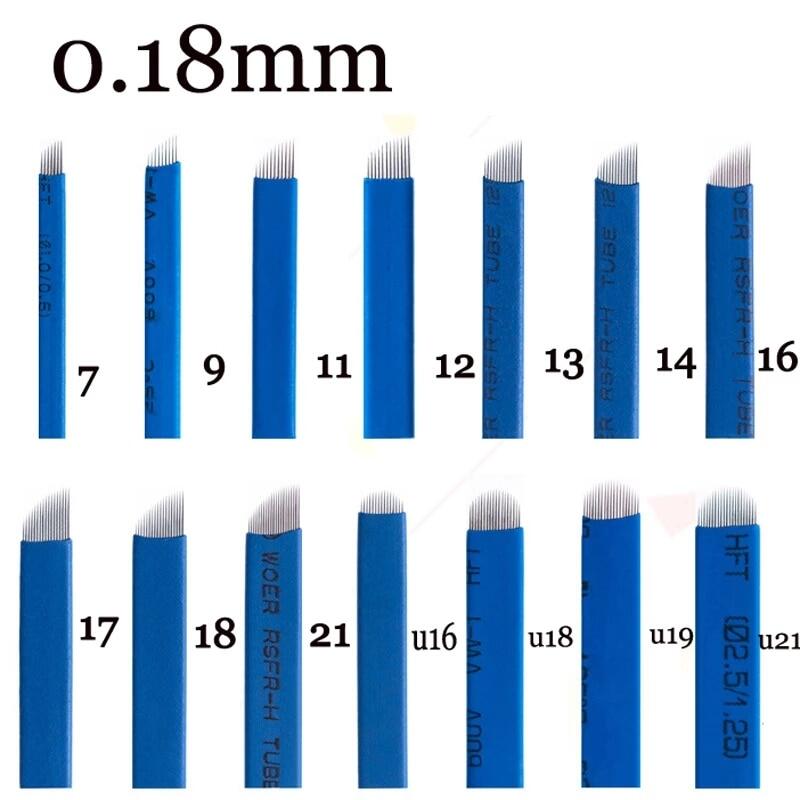 50Pcs Microblading 0.18Mm Tebori Blades Needles Tattoo Needles Permanent Makeup Needle 7 9 12 14 17 21 Manual Eyebrow Blades