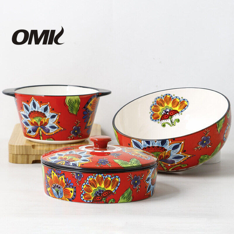 Omk phong cách Mỹ underglaze gốm bộ đồ ăn đĩa ăn tối Đĩa sâu món tráng miệng hình bầu dục khay salah bát