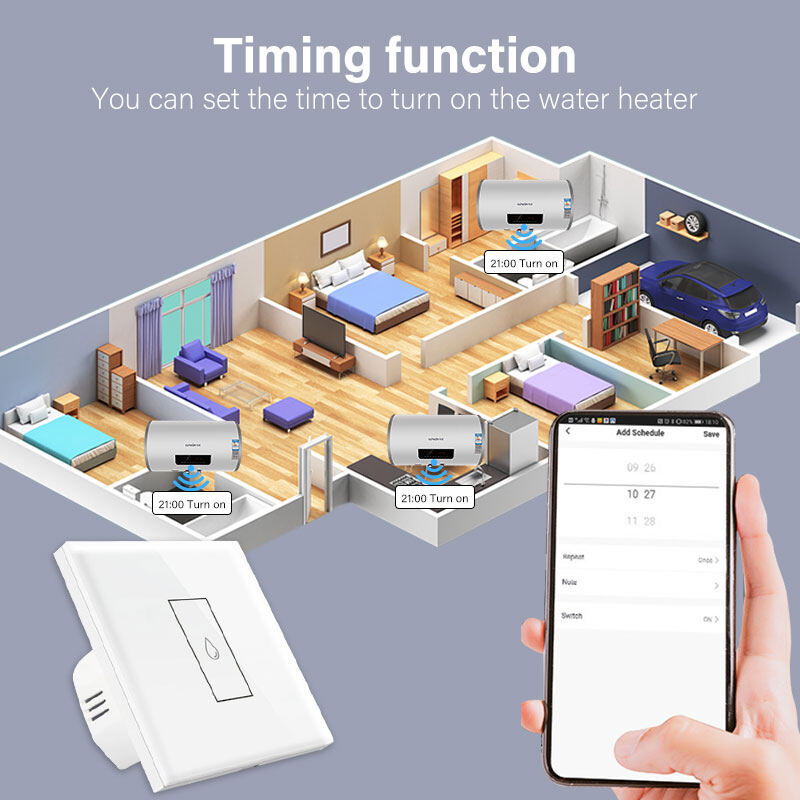 Elesky TUYA 20A Water Heater Switch Smart Wifi Touch Wall Switch Timing Remote Control Work With Goog le Home And Alexa EU/US